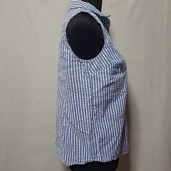 Elle Sleeveless Button Up Top Womens Size Small Blue White Stripe Ruffle - Picture 4 of 9